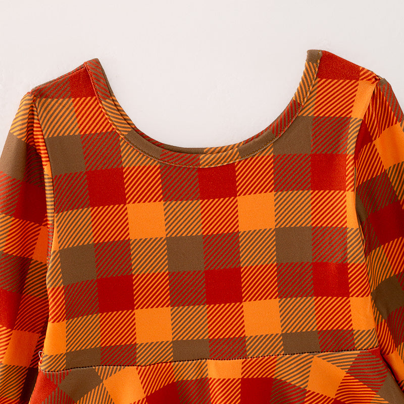 (In Stock Q3-2-2)Girls Thanksgiving Plaid Print Dress