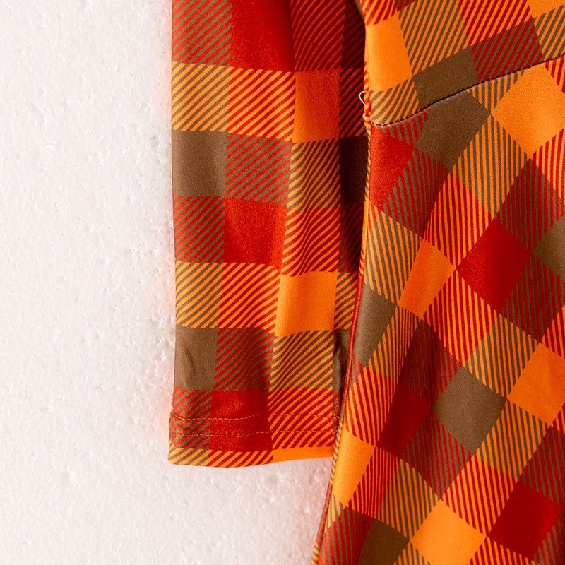 (In Stock Q3-2-2)Girls Thanksgiving Plaid Print Dress