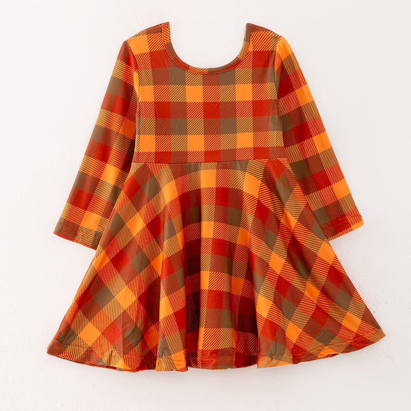 (In Stock Q3-2-2)Girls Thanksgiving Plaid Print Dress