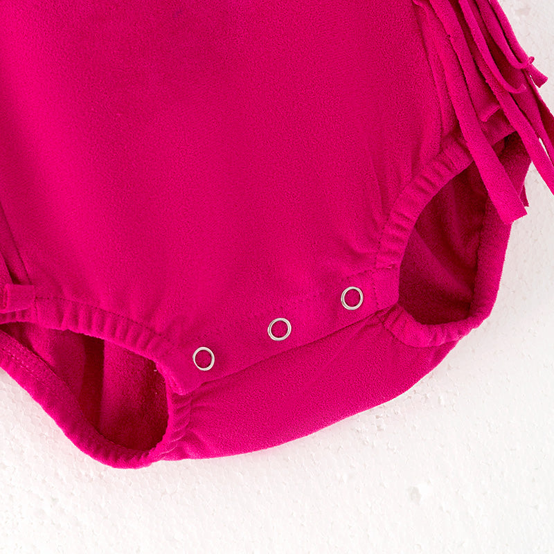 (In Stock)Toddler Girls Spring and Summer Fuchsia Tassels Romper