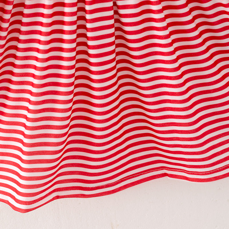 (In Stock)Girls Christmas Embroidery Red Stripe Dress