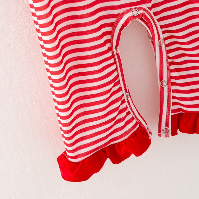 (In Stock)Baby Girls Christmas Embroidery Red Stripe Romper