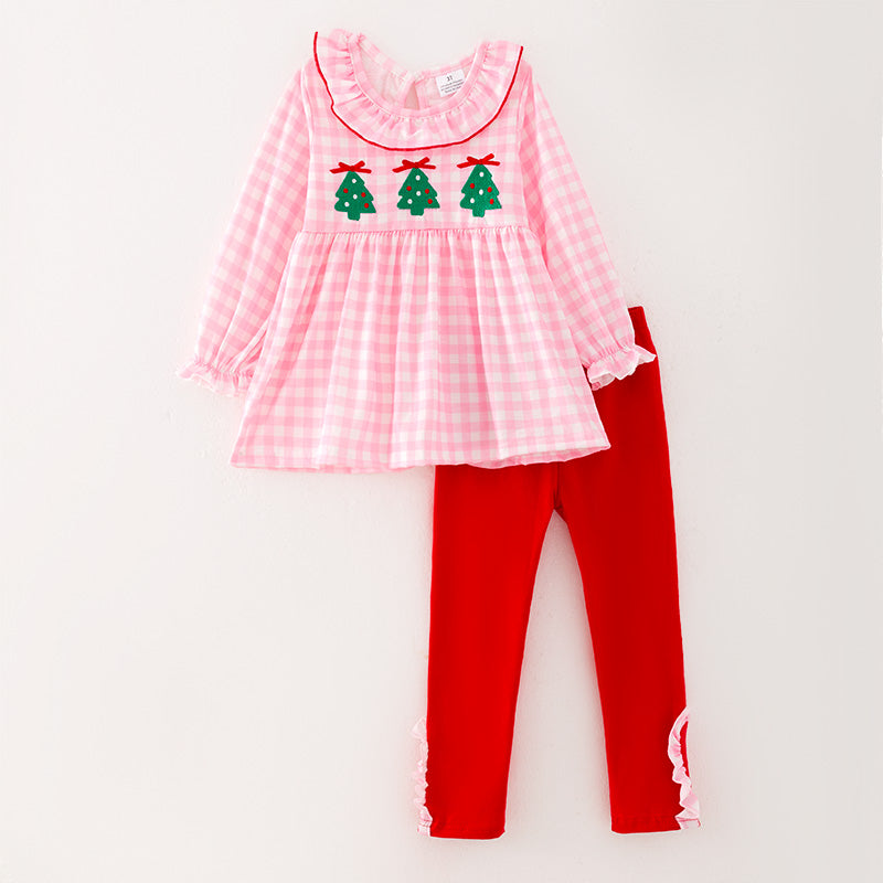 (In Stock L29-4-1)Girls Christmas Tree Embroidery Outfit Set