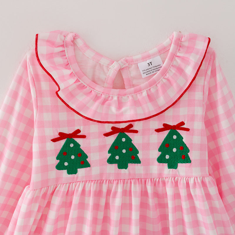 (In Stock L29-4-1)Girls Christmas Tree Embroidery Outfit Set