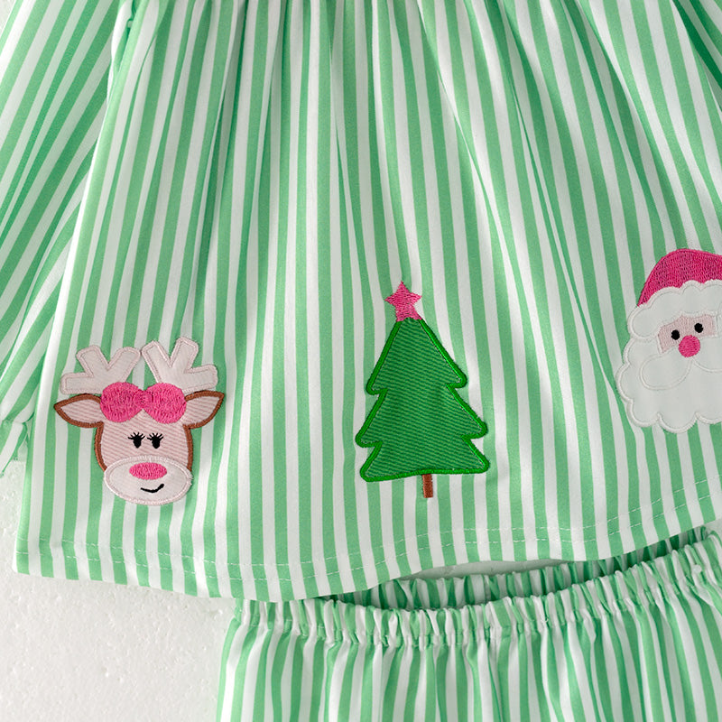 (In Stock E25-2-2)Baby Girls Christmas Applique Bloomer Set