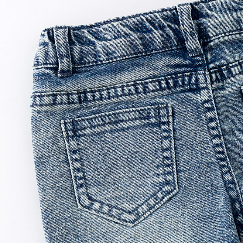 (In Stock)Girls Spring and Summer Bow Sequin Denim Shorts