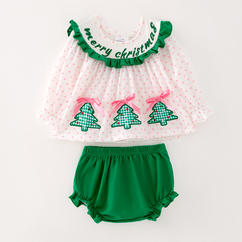 (In Stock)Baby Girls Christmas Applique Bloomer Set