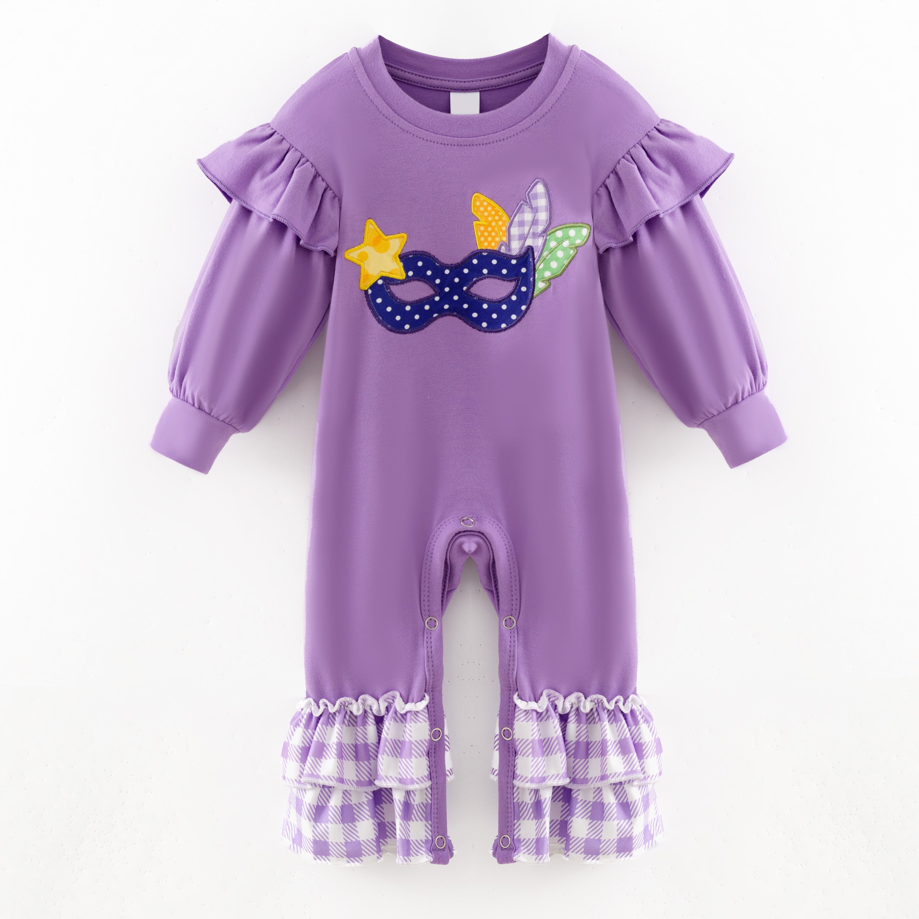 (In Stock)Toddler Girls Mardi Gras Applique Cotton Romper