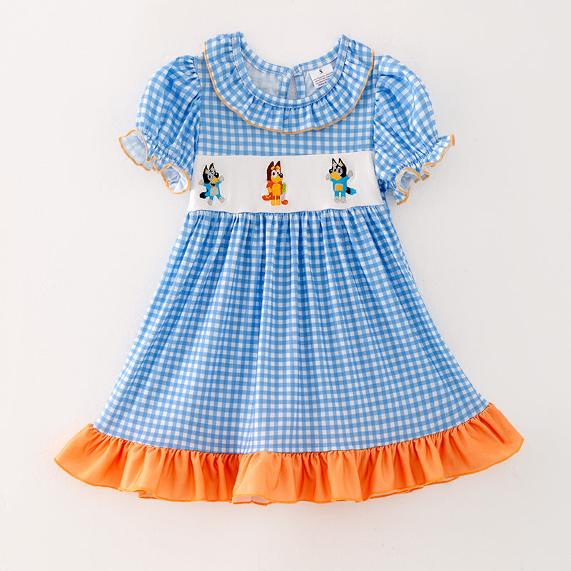 (In Stock E28-1-2)Girls Fall Cartoon Embroidery Dress