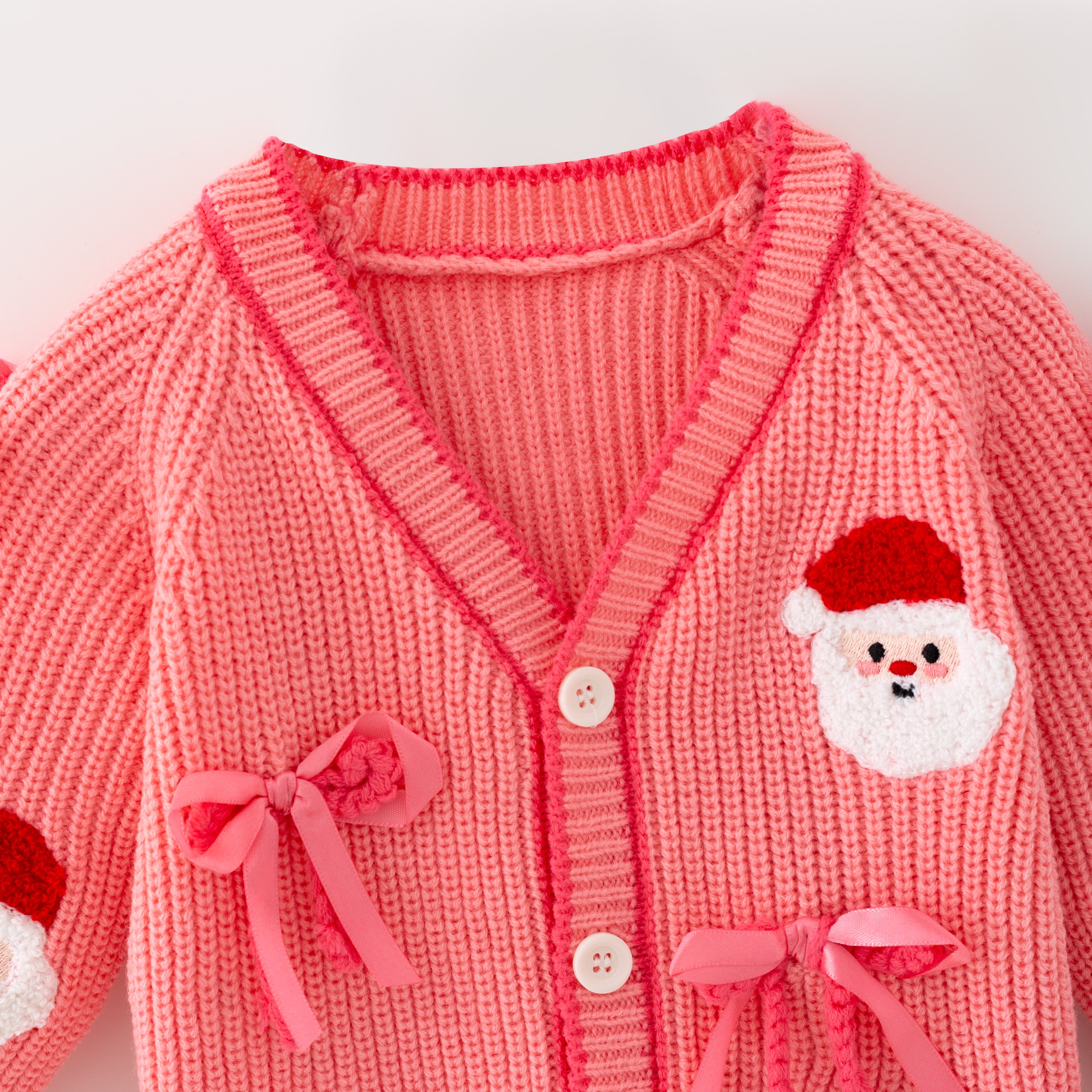 (In Stock)Girls Christmas Santa Claus Chenille Patches Cardigan Jacket