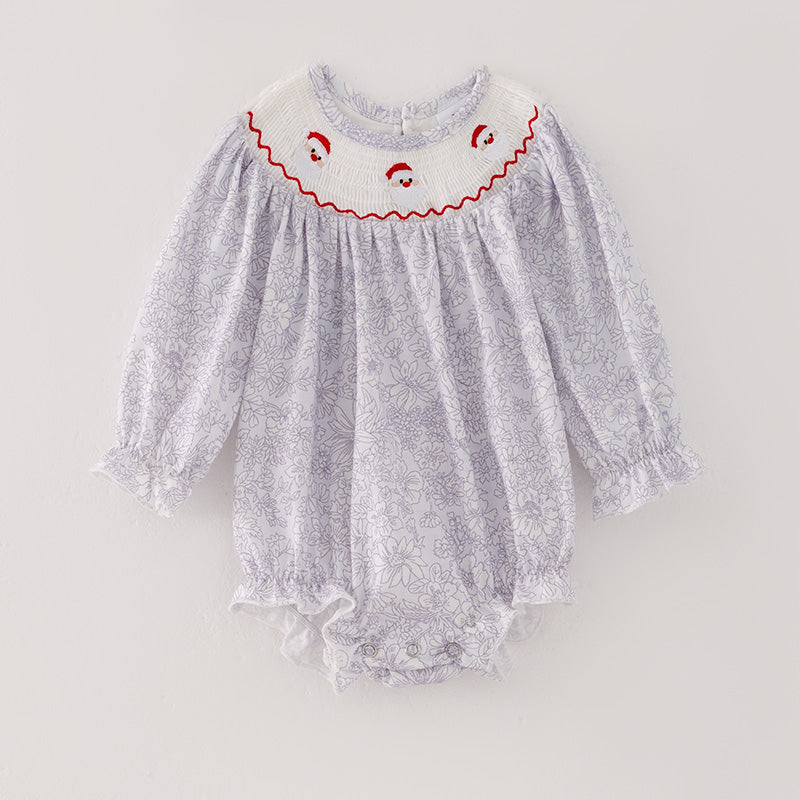 (In Stock)Baby Girls Christmas Embroidery Smocked Romper
