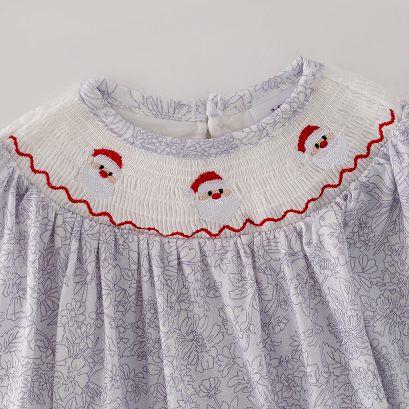 (In Stock)Baby Girls Christmas Embroidery Smocked Romper