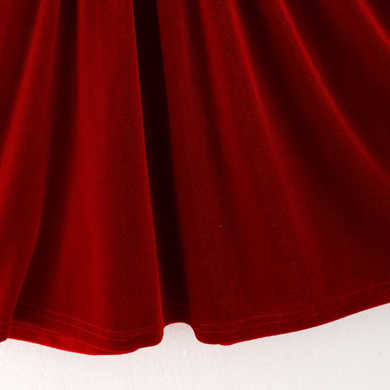 (In Stock E25-1-3)Girls Christmas Embroidery Red Velvet Smocked Dress