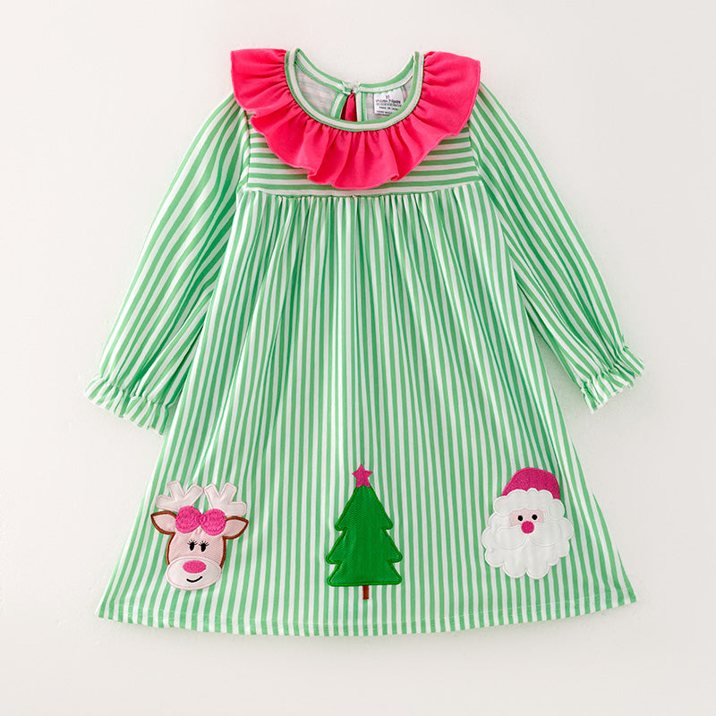 (In Stock E25-3-3)Girls Christmas Applique Dress