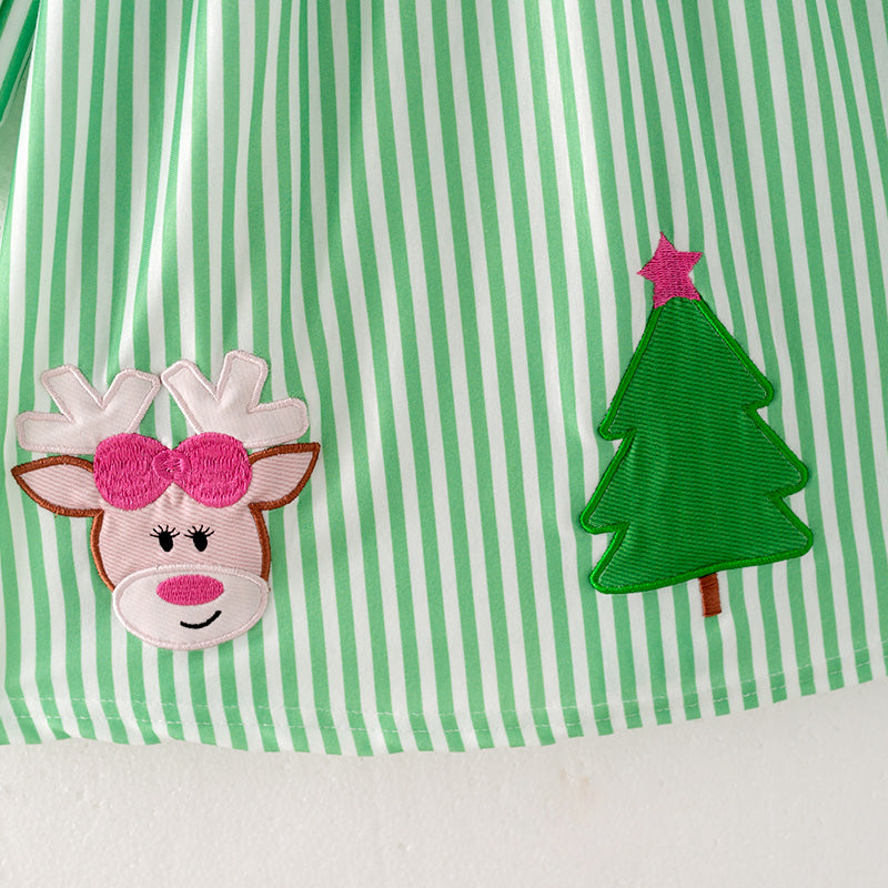 (In Stock E25-3-3)Girls Christmas Applique Dress
