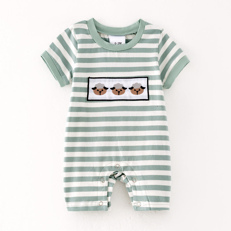 (In Stock)Toddler Boys Spring and Summer Sheep Embroidery Cotton Romper