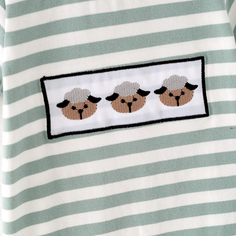 (In Stock)Toddler Boys Spring and Summer Sheep Embroidery Cotton Romper