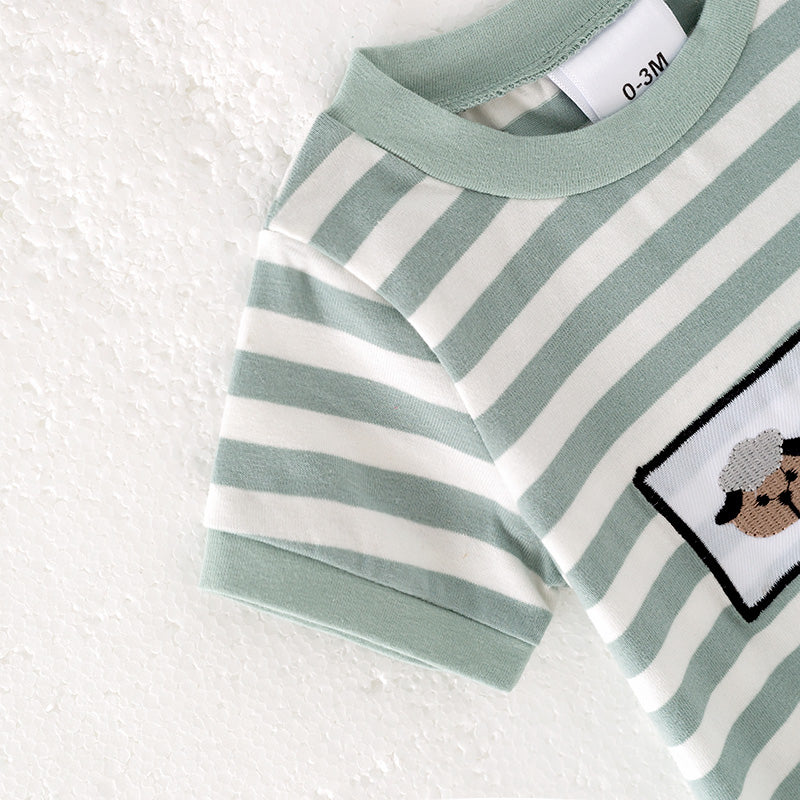 (In Stock)Toddler Boys Spring and Summer Sheep Embroidery Cotton Romper