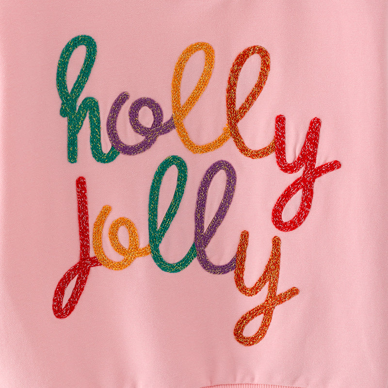 (In Stock E31-4-1)Girls Christmas HOLLY JOLLY Embroidery Outfit Set