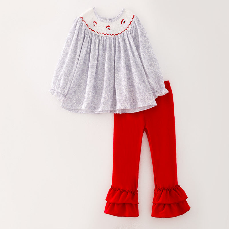(In Stock)Girls Christmas Embroidery Smocked Outfit Set