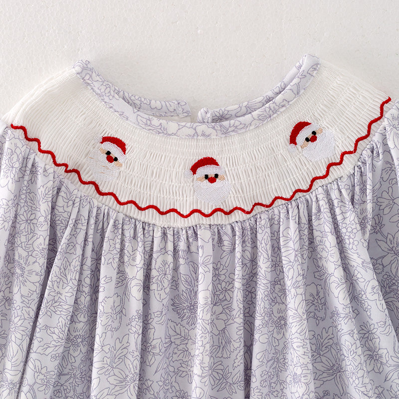 (In Stock)Girls Christmas Embroidery Smocked Outfit Set