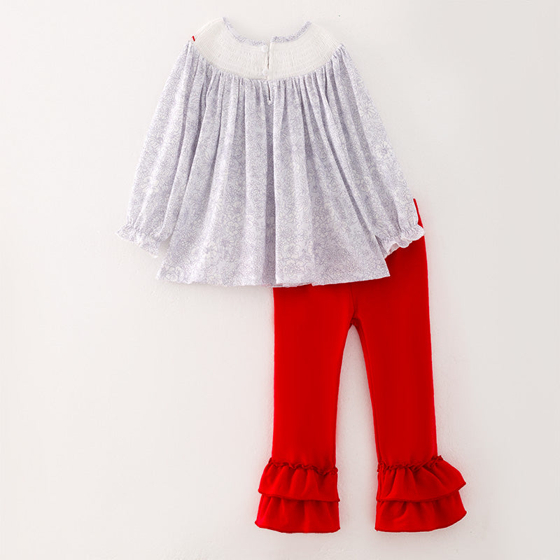 (In Stock)Girls Christmas Embroidery Smocked Outfit Set