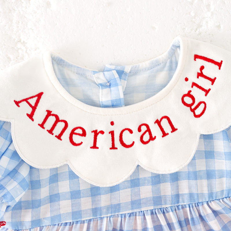 (In Stock)Toddler Girls Patriotic Cartoon Applique American Girl Embroidery Bloomer Set