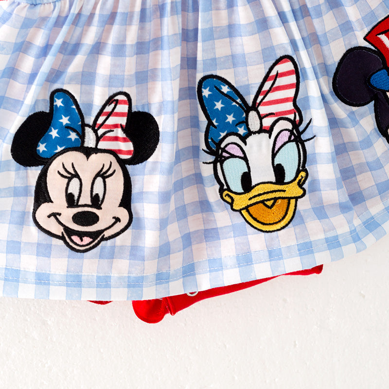 (In Stock)Toddler Girls Patriotic Cartoon Applique American Girl Embroidery Bloomer Set