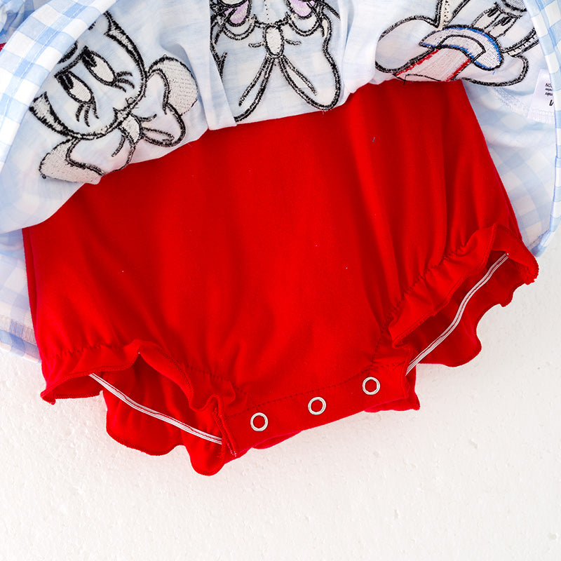 (In Stock)Toddler Girls Patriotic Cartoon Applique American Girl Embroidery Bloomer Set