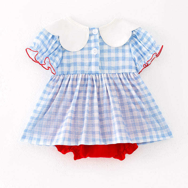 (In Stock)Toddler Girls Patriotic Cartoon Applique American Girl Embroidery Bloomer Set