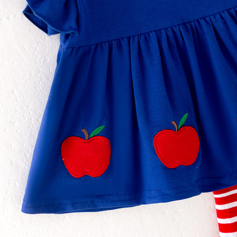 (In Stock)Girls Summer Back To School Applique Cotton Shorts Set