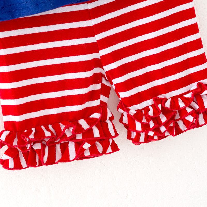 (In Stock)Girls Summer Back To School Applique Cotton Shorts Set