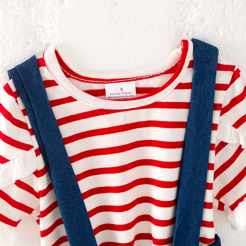 (In Stock)Girls Summer Back To School Applique Suspender Dress