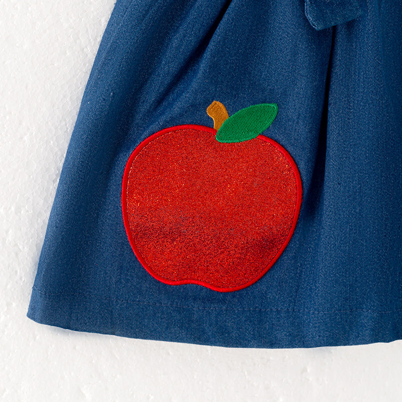 (In Stock)Girls Summer Back To School Applique Suspender Dress