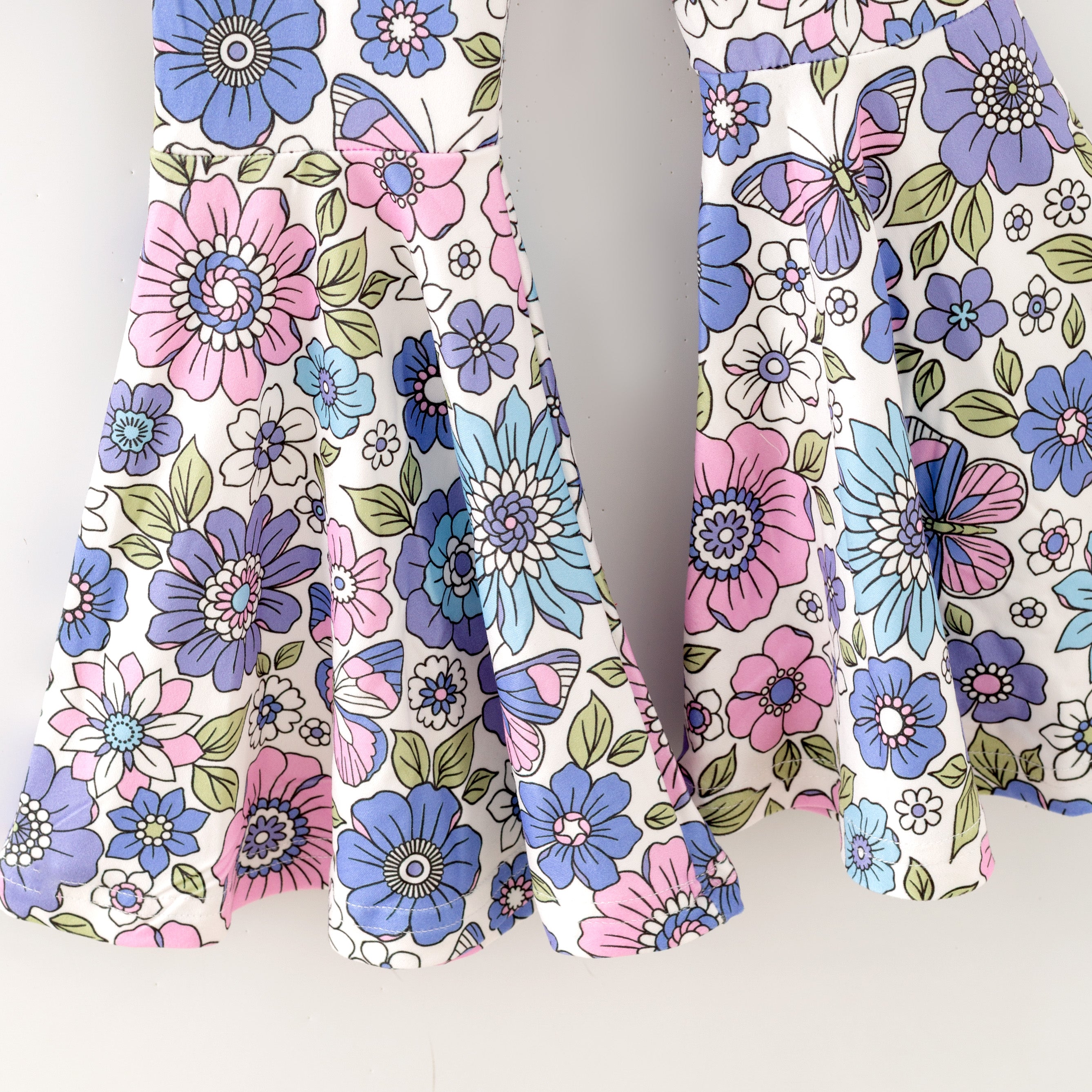 (In Stock)Girls Spring Lavender Velvet Floral Print Outfit Set