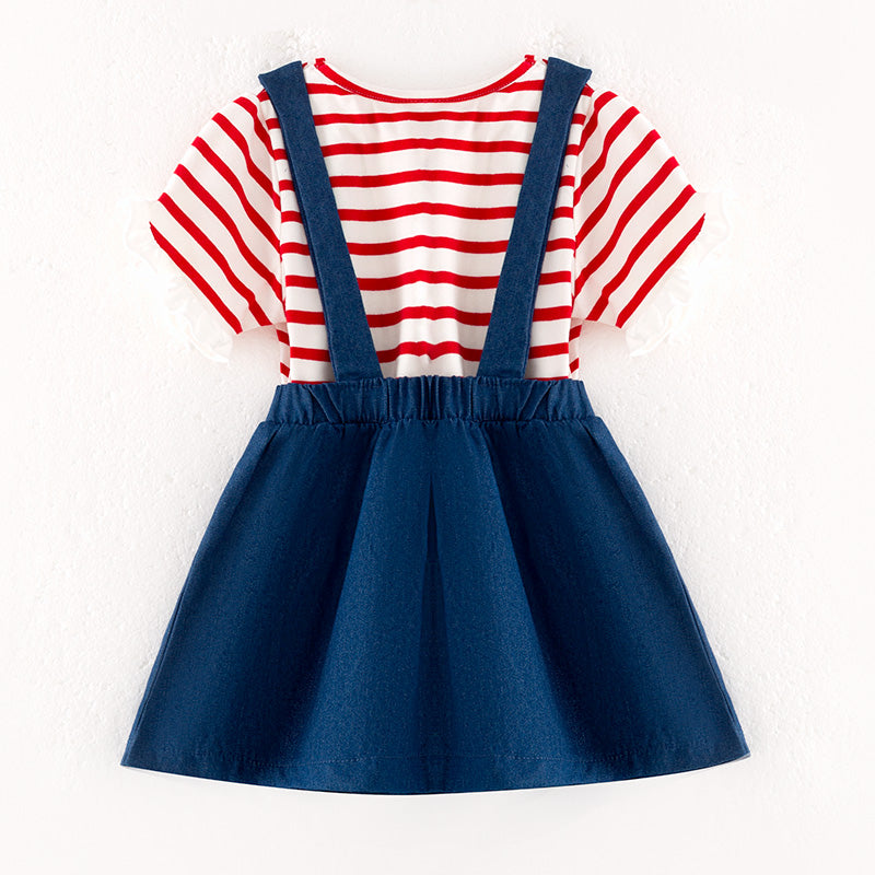 (In Stock)Girls Summer Back To School Applique Suspender Dress