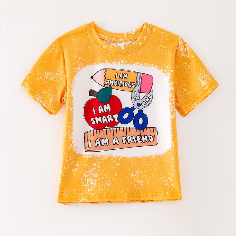 (In Stock)Boys Summer Back To School Print Yellow Top