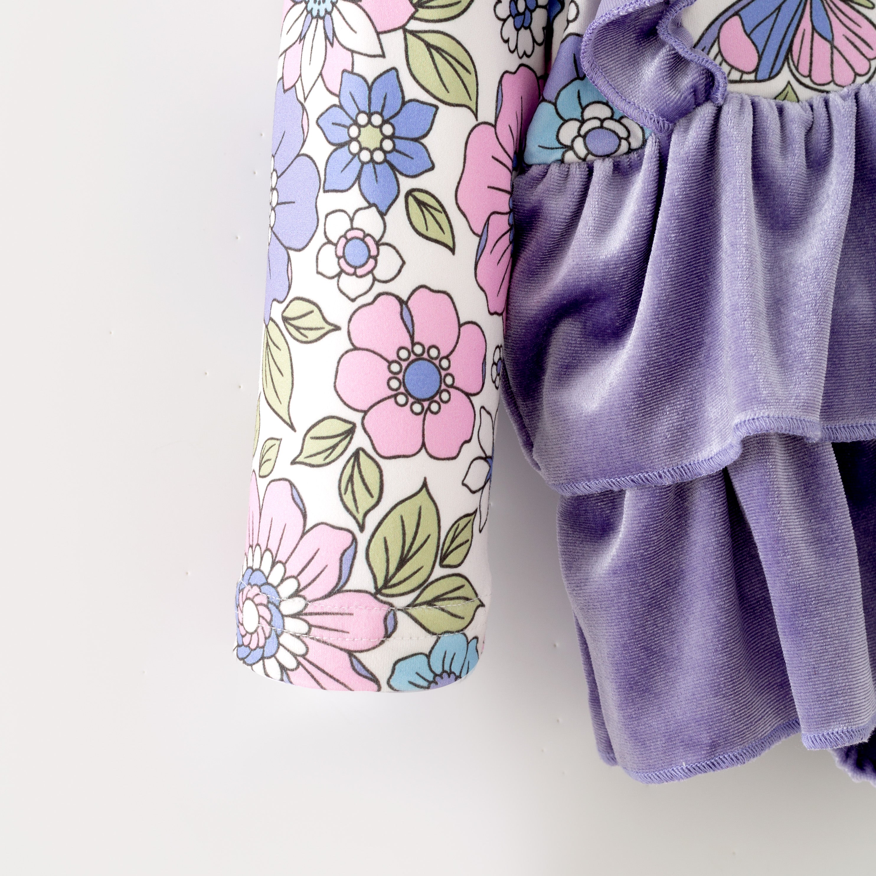 (In Stock)Toddler Girls Spring Lavender Velvet Floral Print Romper