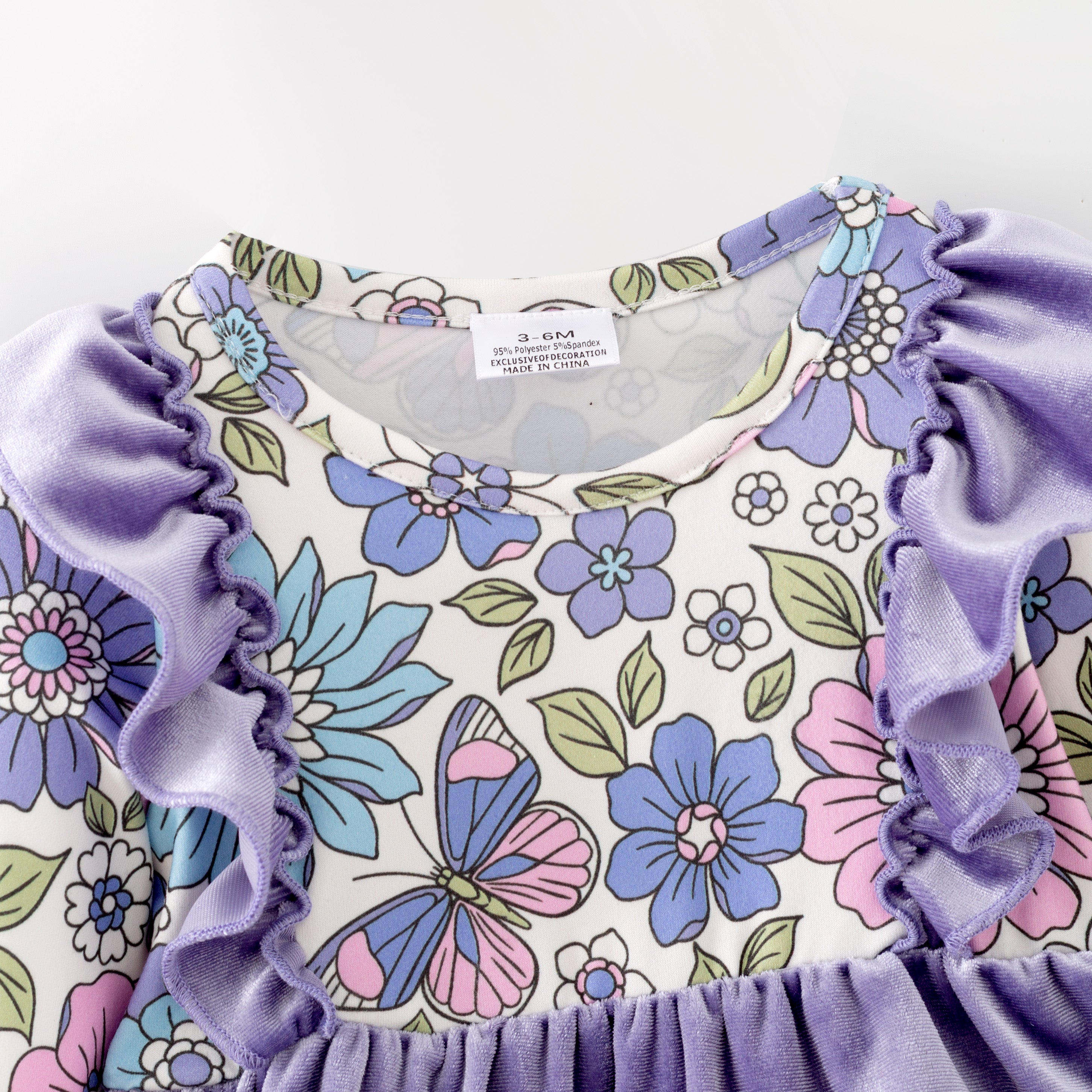 (In Stock)Toddler Girls Spring Lavender Velvet Floral Print Romper