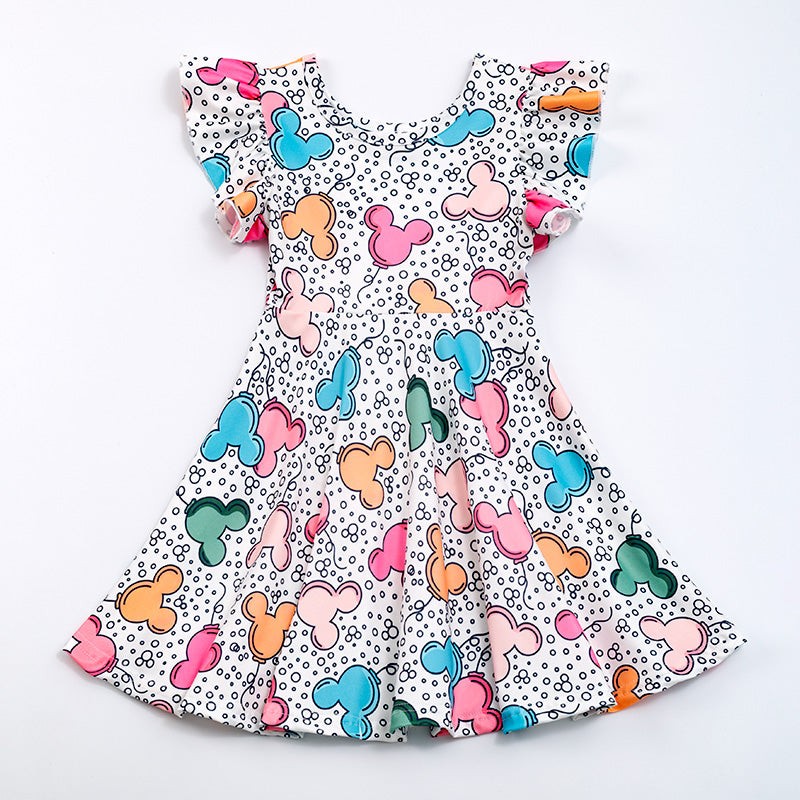 (In Stock Q9-6-1)One Pack(12 Pieces total) Girls Cartoon Print Dress