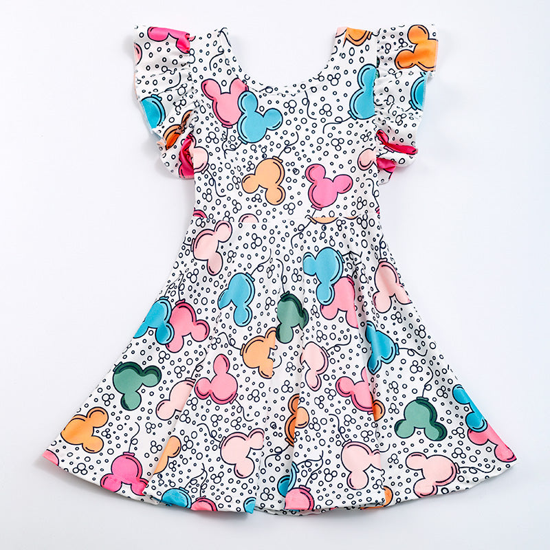 (In Stock Q9-6-1)One Pack(12 Pieces total) Girls Cartoon Print Dress