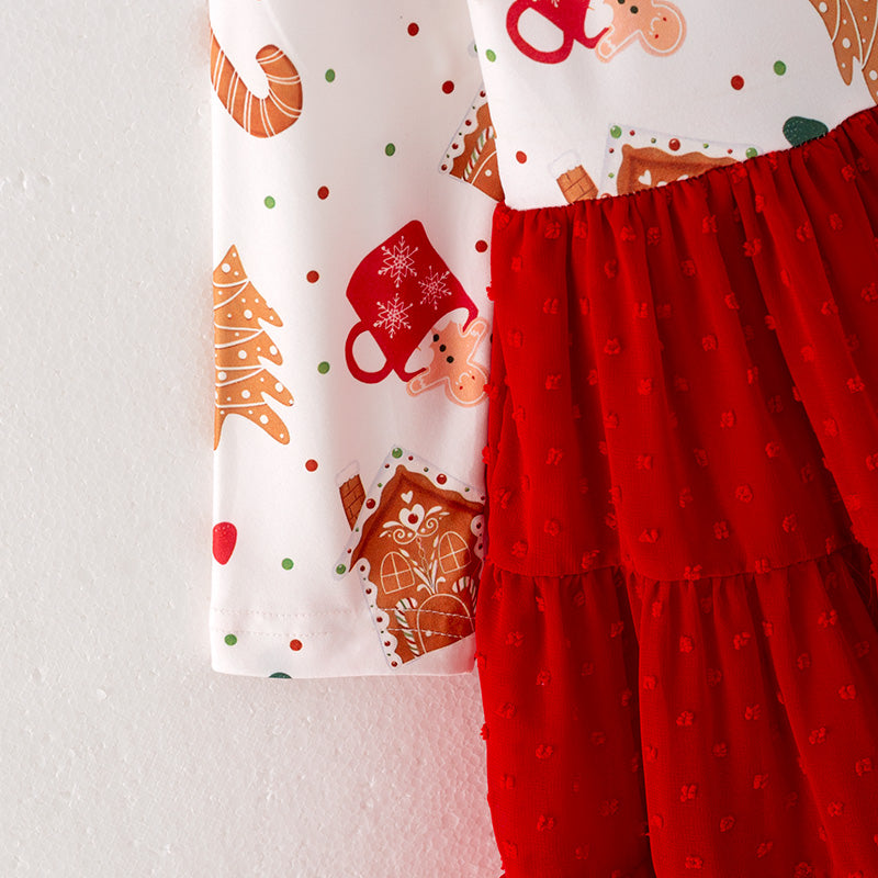 (In Stock Q5-3-2)Girls Christmas Print Swiss Dot Dress