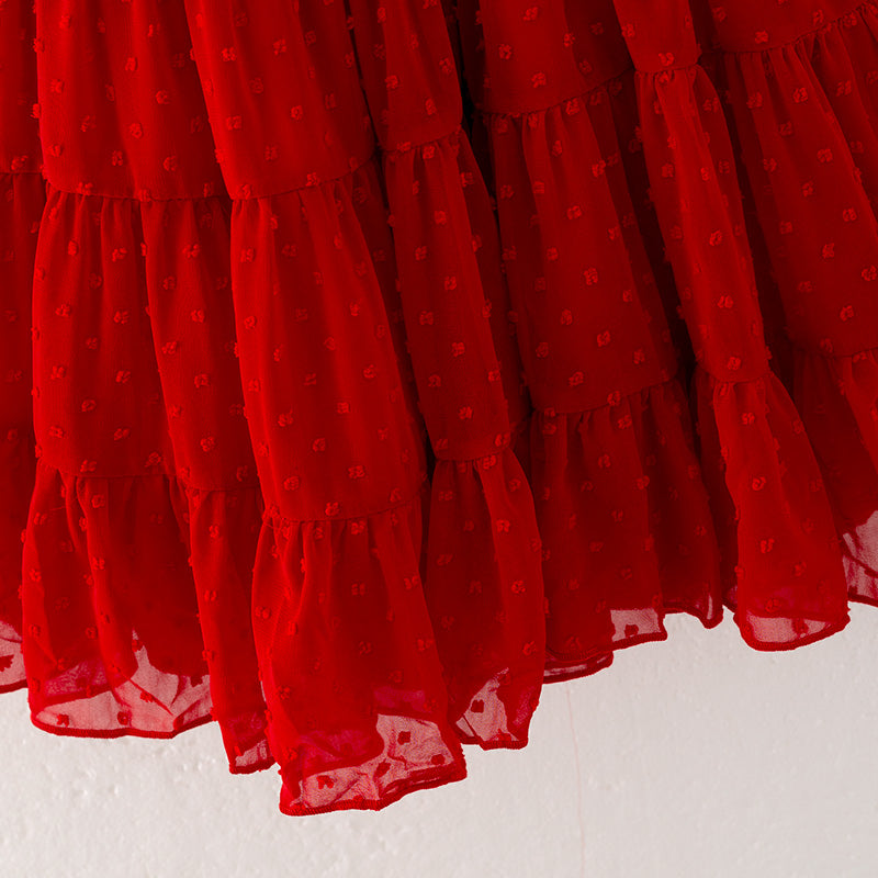 (In Stock Q5-3-2)Girls Christmas Print Swiss Dot Dress