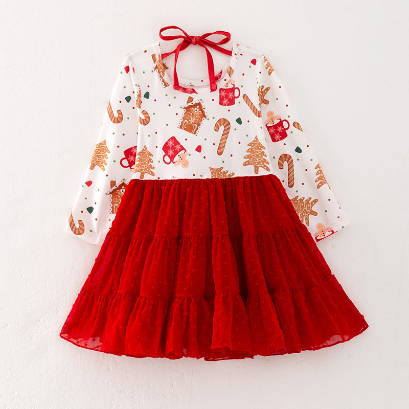 (In Stock Q5-3-2)Girls Christmas Print Swiss Dot Dress