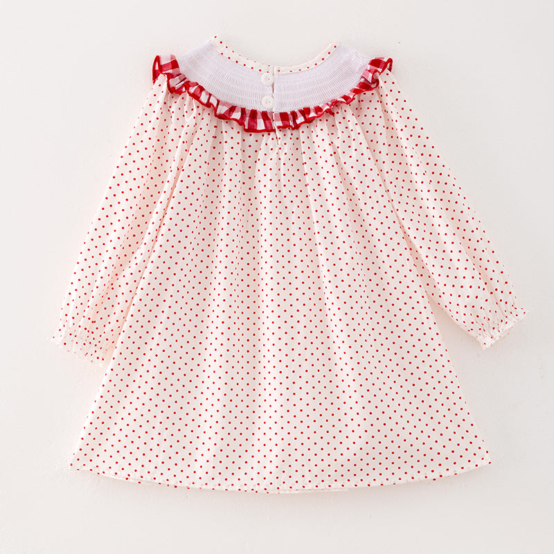 (In Stock L8-3-3)Girls Christmas Tree Embroidery Smocked Dress