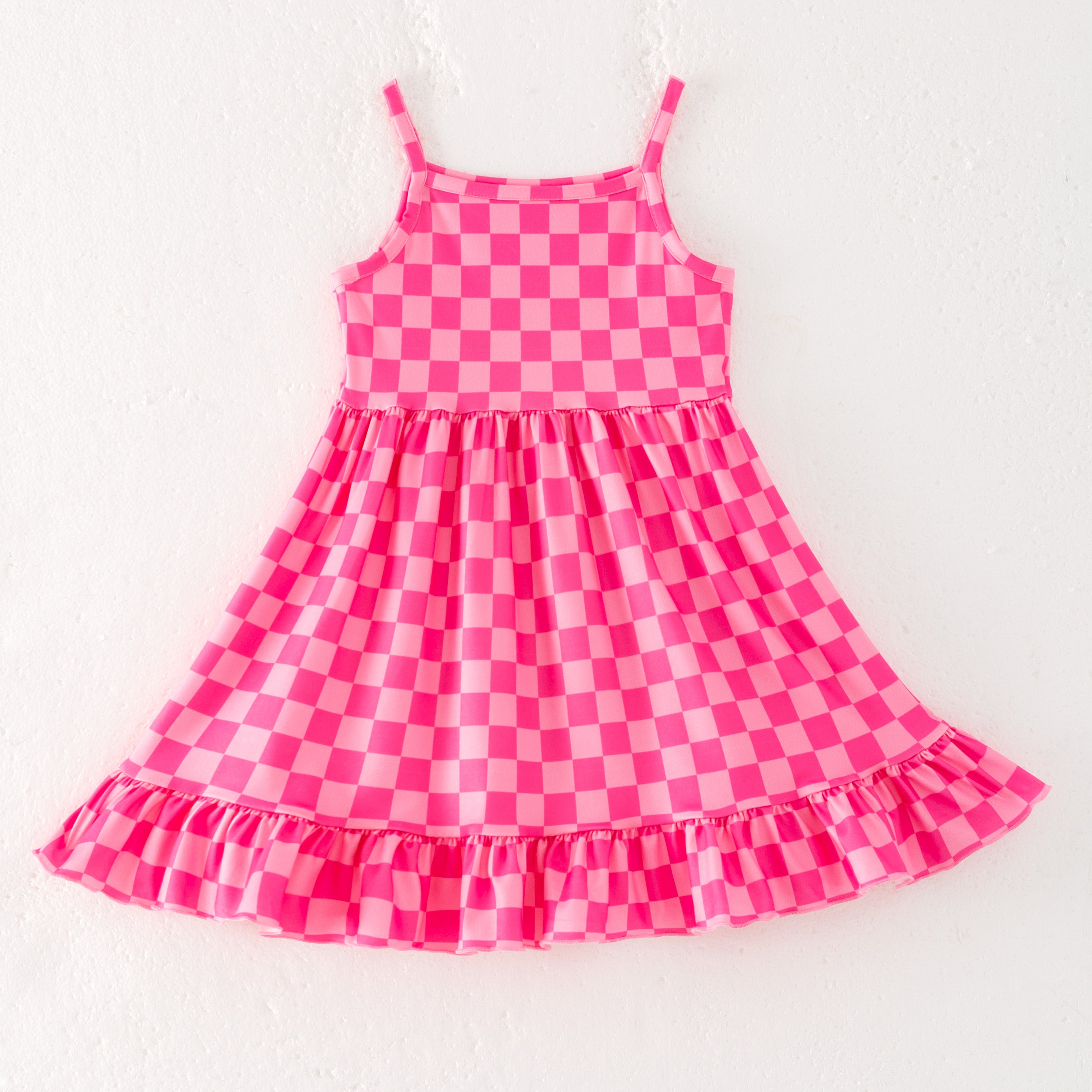 (Pre Order)Sleeveless Plaid Printed Girls' Summer Dress
