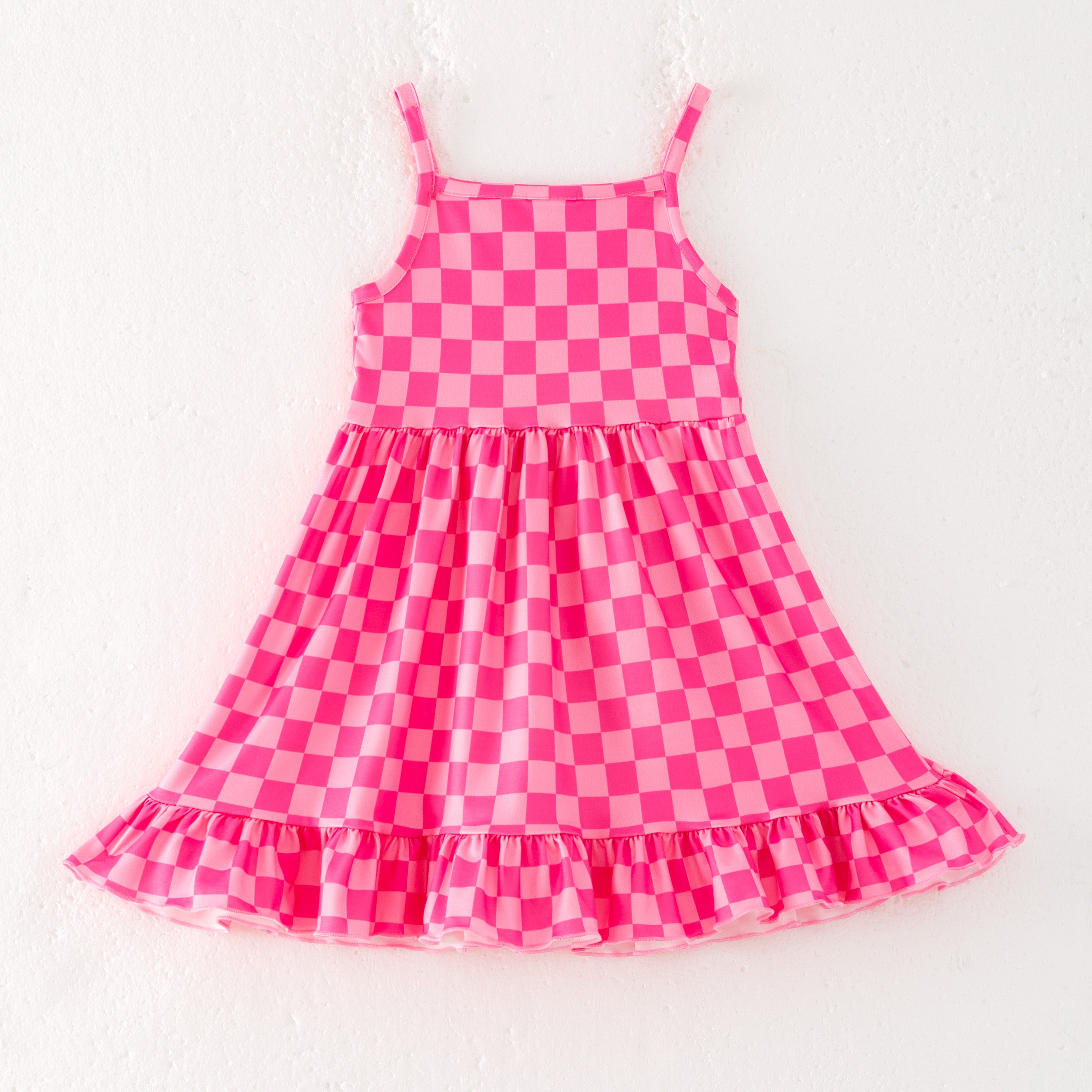 (Pre Order)Sleeveless Plaid Printed Girls' Summer Dress