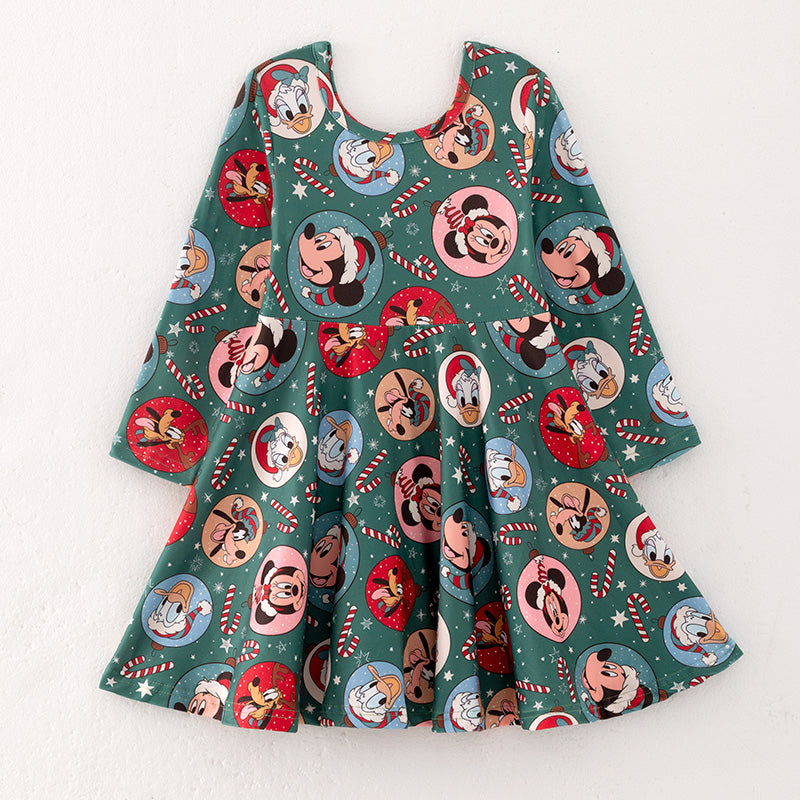 (Pre-order)Girls Christmas Cartoon Print Dress