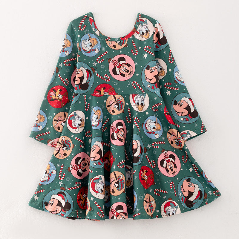 (Pre-order)Girls Christmas Cartoon Print Dress