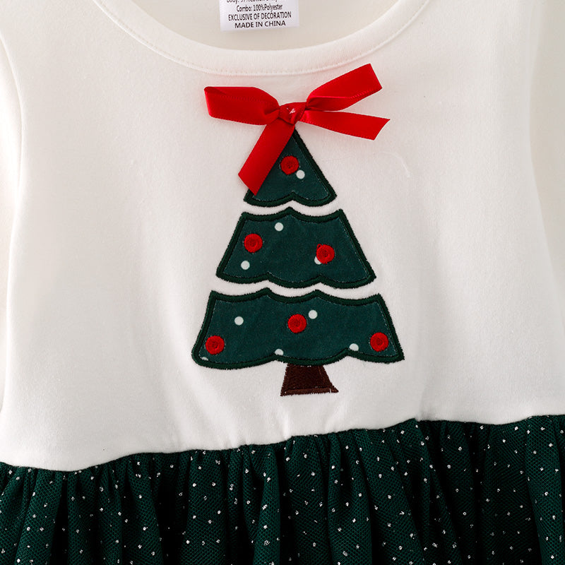 (In Stock G25-2-1)Girls Christmas Tree Applique Tulle Dress